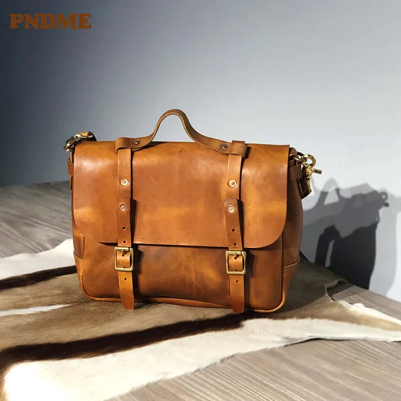 Designer high-quality genuine leather men's messenger bag luxury natural real cowhide outdoor travel work tablet shoulder bag