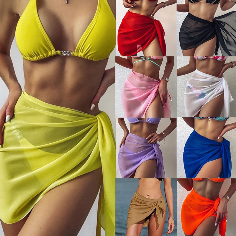 

Women Chiffon Swimwear Cover Up Wraps Scarf Bikini Cover-Ups Wrap Beach Sexy Skirts See-Through Scarf Coverups Short Dress