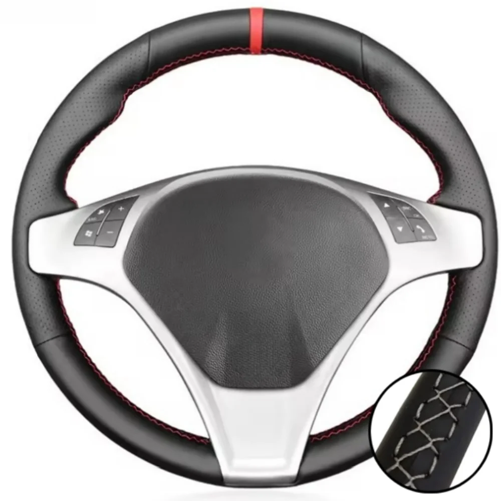 Premium Handcrafted Black Leather Steering Wheel Cover - Elegant Car Interior Accessory