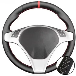 Premium Handcrafted Black Leather Steering Wheel Cover - Elegant Car Interior Accessory (Gray Thread)