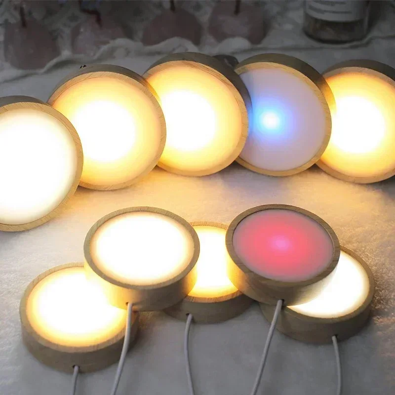 Round Wooden LED Night Light Base Image 1