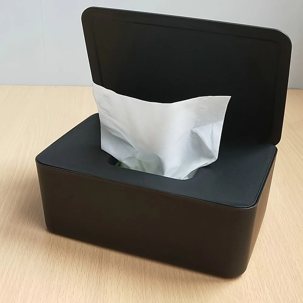 1 Stück rechteckige Feuchttuch-Aufbewahrungsbox aus Kunststoff mit Deckel, vielseitiger Trocken- und Nasstuchspender für Zuhause und Büro – Detail 5