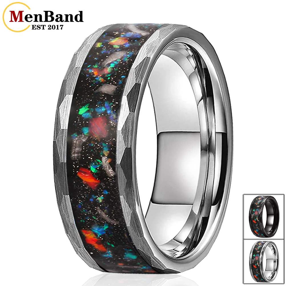 MenBand New 8MM Men Women Hammered Tungsten Wedding Band Ring Colorful Galaxy Series Opal Inlay Fashion Gift Comfort Fit global fashion каучуковая база светоотражающая disco opal 01