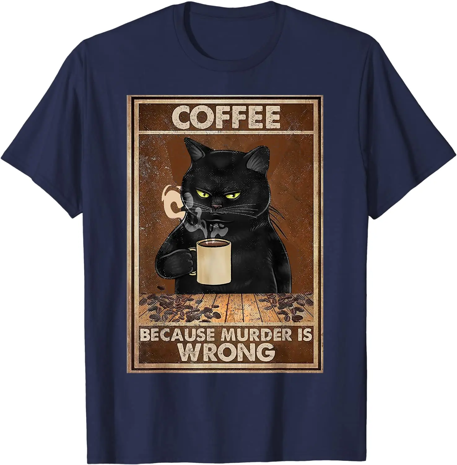 Black Cat Coffee Humor Oversized Cotton T-Shirt