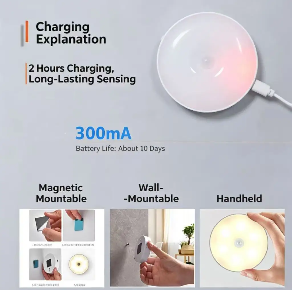 Smart Rechargeable Dual-Color Night Light with USB Sensor