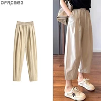 Plus Size Harem Pants Women Summer 2025 New High Elastic Waist Wide Leg Loose Linen Pants Female Thin Casual Trousers Women