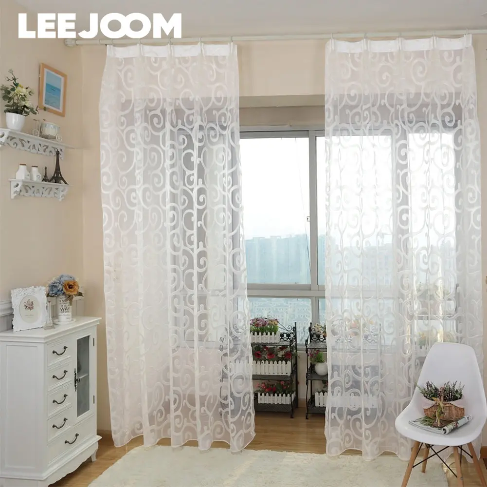 

LEEJOOM European Style Floral Curtains White Sheer Tulle Voile for Living Room Window Drapes