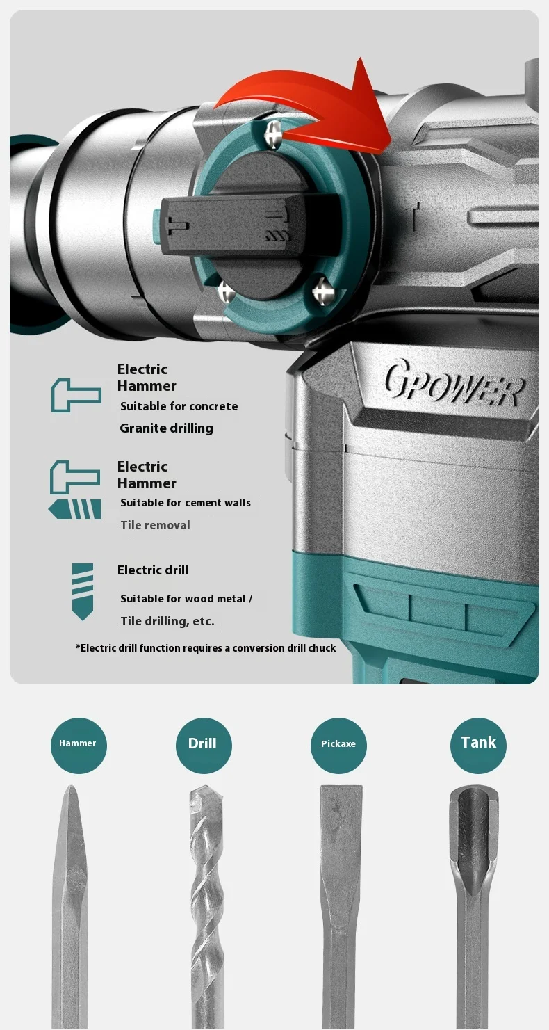 3-in-1 Multifunctional electric hammer and pickaxe Industrial grade high power