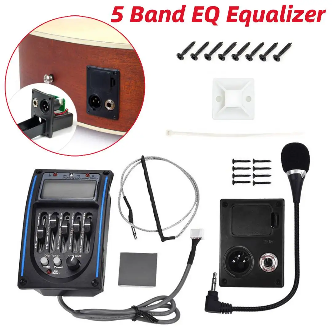 Guitar 5 Band EQ Preamp Set Automatic Tuning Amplifier Tuner Piezo Pickup Equalizer System Accessories Kits