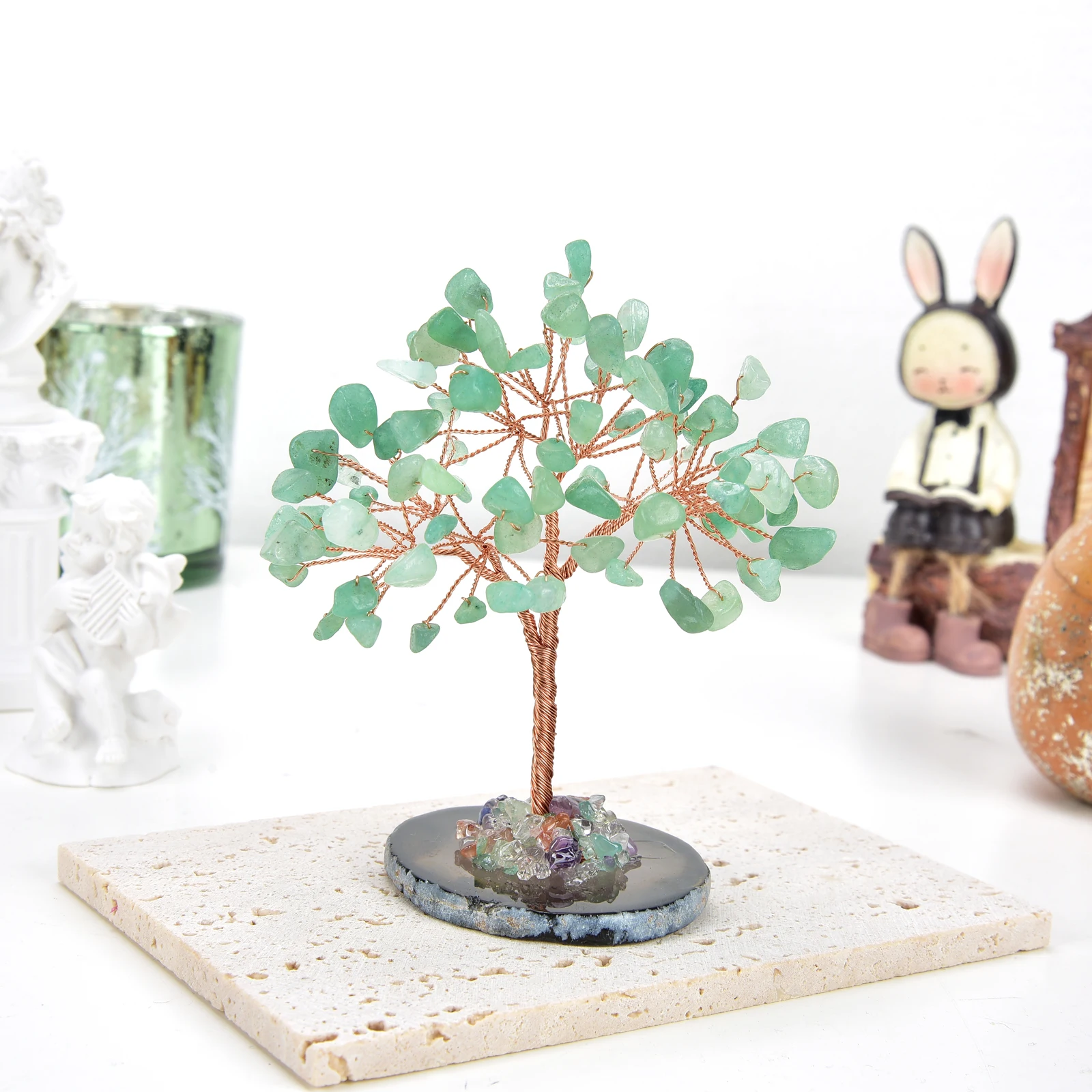 

Lucky Crystal Tree Random Stone Base Natural Green Aventurine Money Tree for Positive Energy Crystal Tree Home Office Decoration