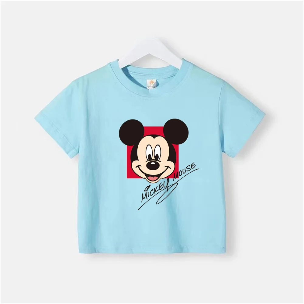 Mickey Mouse Children's Cotton Short sleeved Top Summer Children's T-shirt Boys and Girls Heart Soft Clothes Birthday Gift 2