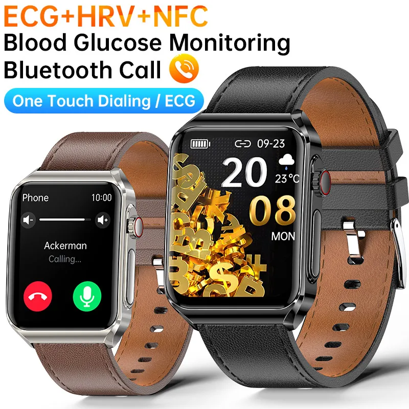 

JL05 Smart Watch NFC Blood Glucose 1.85'' Large HD Screen Heart Rate BP Body Temperature Monitoring Fitness Tracker ECG Bracelet