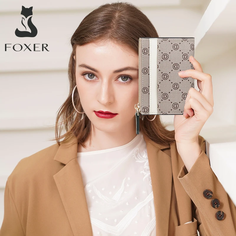 FOXER Brand Female Coin Packet Split Leather Card Holder Women Wallet Gifts For Girl's Stylish Lady Short Clutch Purse Key Cases images - 6