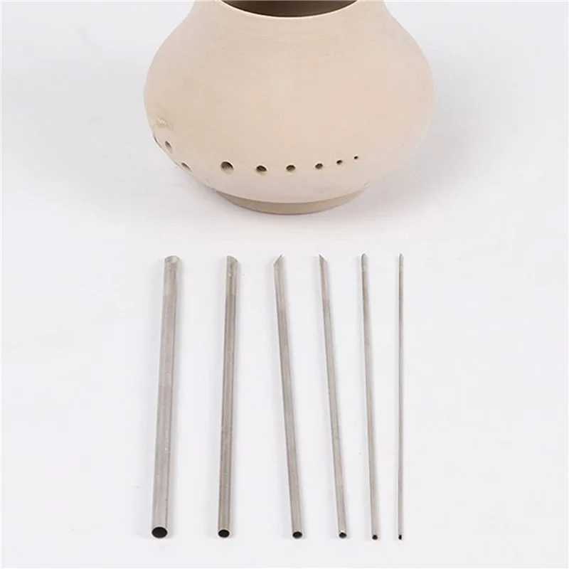 Stainless Steel Hole Puncher Carving Sculpture Modeling Pottery Cutting and Punching Ceramic Polymer Clay Tools 6 Pieces/set
