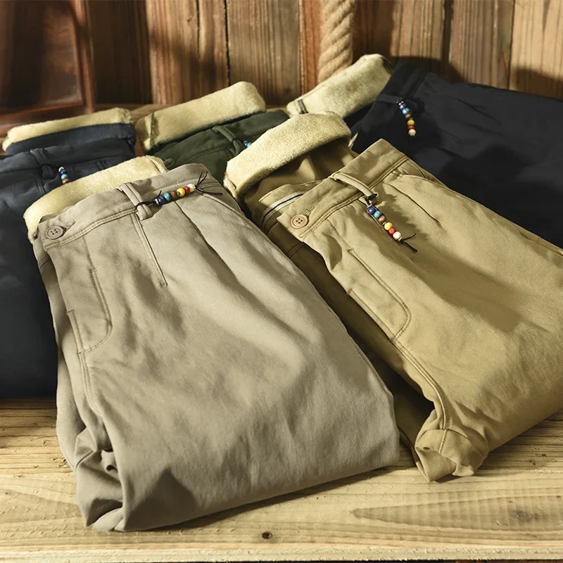 Casual Pants Men Winter Cotton Solid Loose Safari Style With Pocket Sizes 28-38