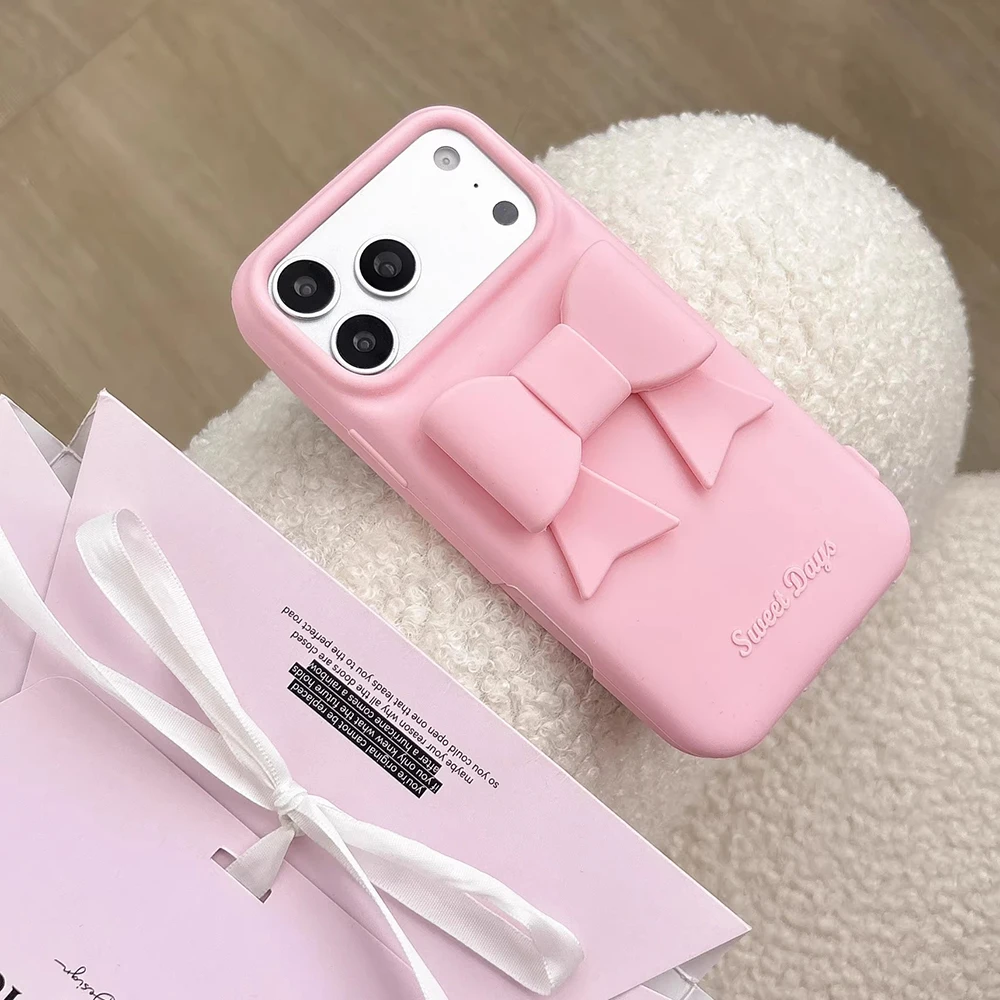 Charming 3D Pink Bowknot Soft Silicone Phone Case - Lovely Bow Shockproof Back Cover