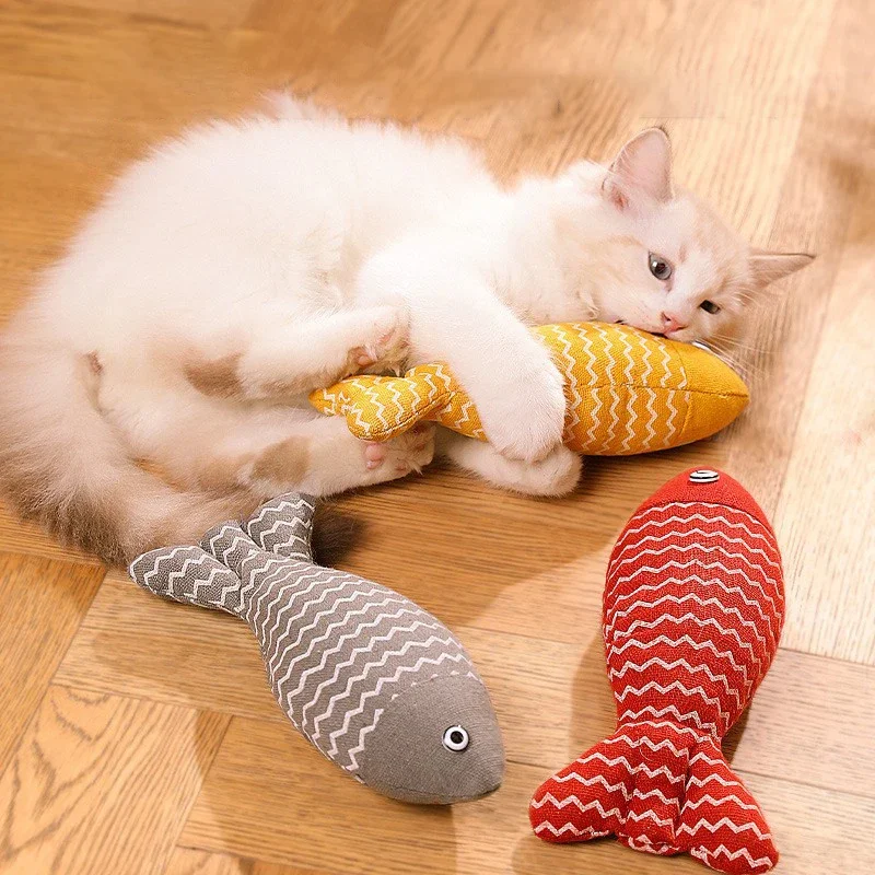 Simulated mint fish cat toy for relieving boredom, durable scratching and biting, hemp cloth fish cat toy, pet supplies
