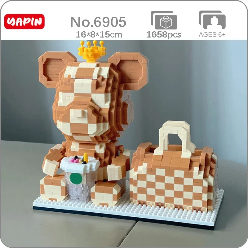 

YP 6905 Корона медведь кофе питьевой мешок ручка контейнер животное кукла 3D Мини Алмазные блоки кирпичи игрушки для детей без коробки