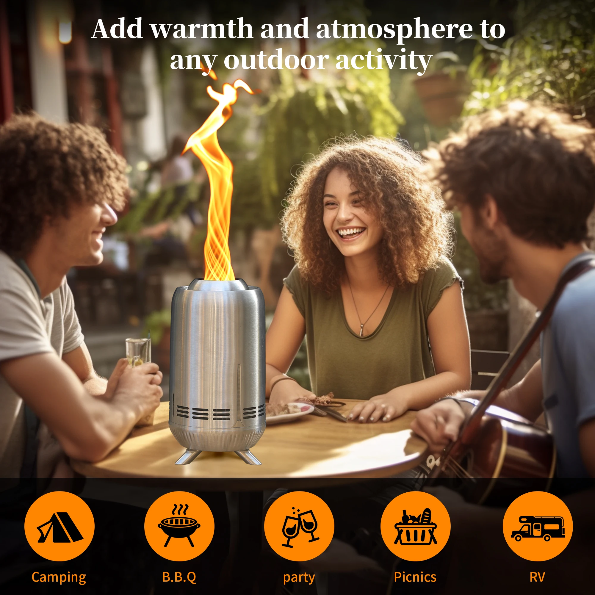 Portable Stainless Steel Outdoor Heating Pellet Fire Pits Outside Camping Patio Backyard Wood Burning Tabletop Fire Pit