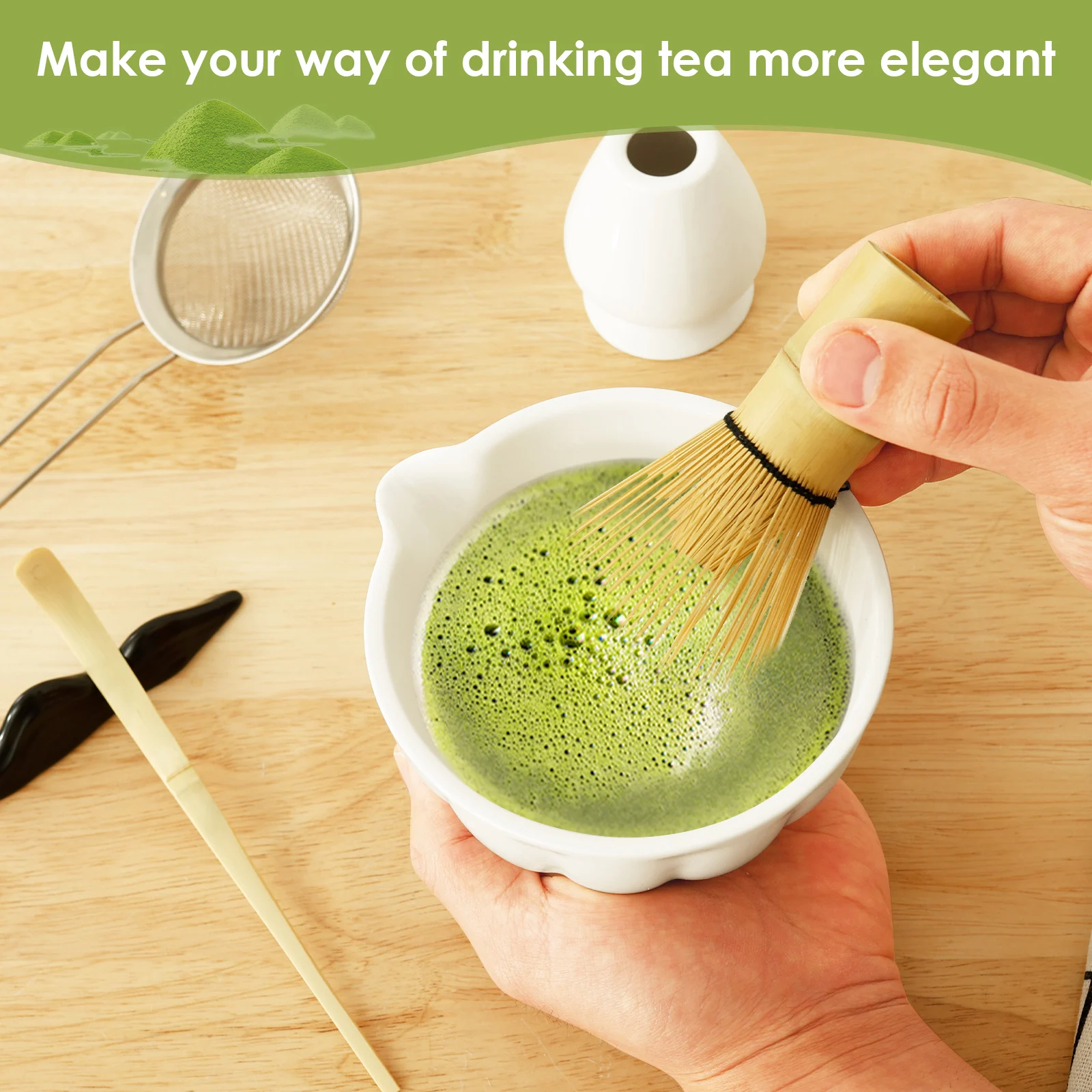 6 Pcs Matcha Set Exquisite Matcha Tea Kit Includes Ceramic Whisk Holder Bowl Bamboo Whisk Scoop Sifter Versatile Tea