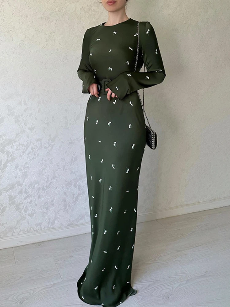 

Maxi Dresses for Women Spring Autumn New Green Women's Clothing Fashion One Piece Dresses Gown Long Sleeved Slim Y2k Casual Robe