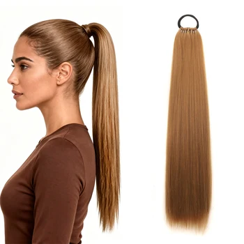 Extension per Coda di Cavallo Lunga Intrecciata con Elastico, Capelli Sintetici Lisci Avvolgenti, Extension per Coda di Cavallo