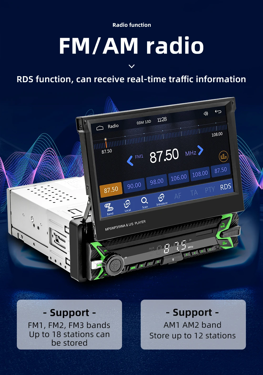 1Din Car Radio Player 7"MP5 Player Retractable Touch Screen Car Wireless CarPlay Android Auto Mirror Link Video USB TF BT Player 17 Sf957c3aeeed242c1b5b43d24a91f2cd9r 1Din Car Radio Player 7"MP5 Player Retractable Touch Screen Car Wireless CarPlay Android Auto Mirror Link Video USB TF BT Player