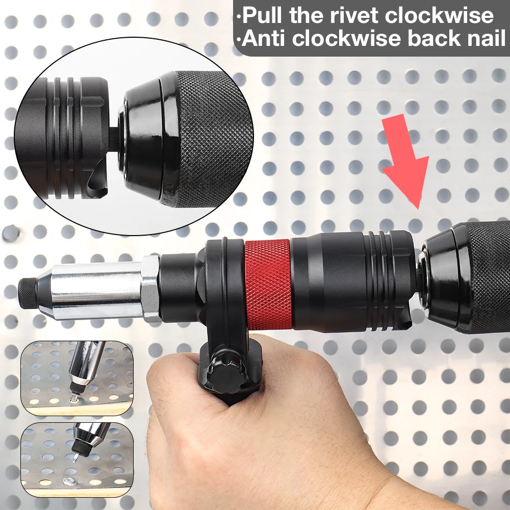 Electric Rivet Gun Adapter 2.4mm-3.2mm-4.0mm-4.8mm-6.4mm Home Rivet Gun, Aluminum Alloy Riveting Tools, Cordless Machine