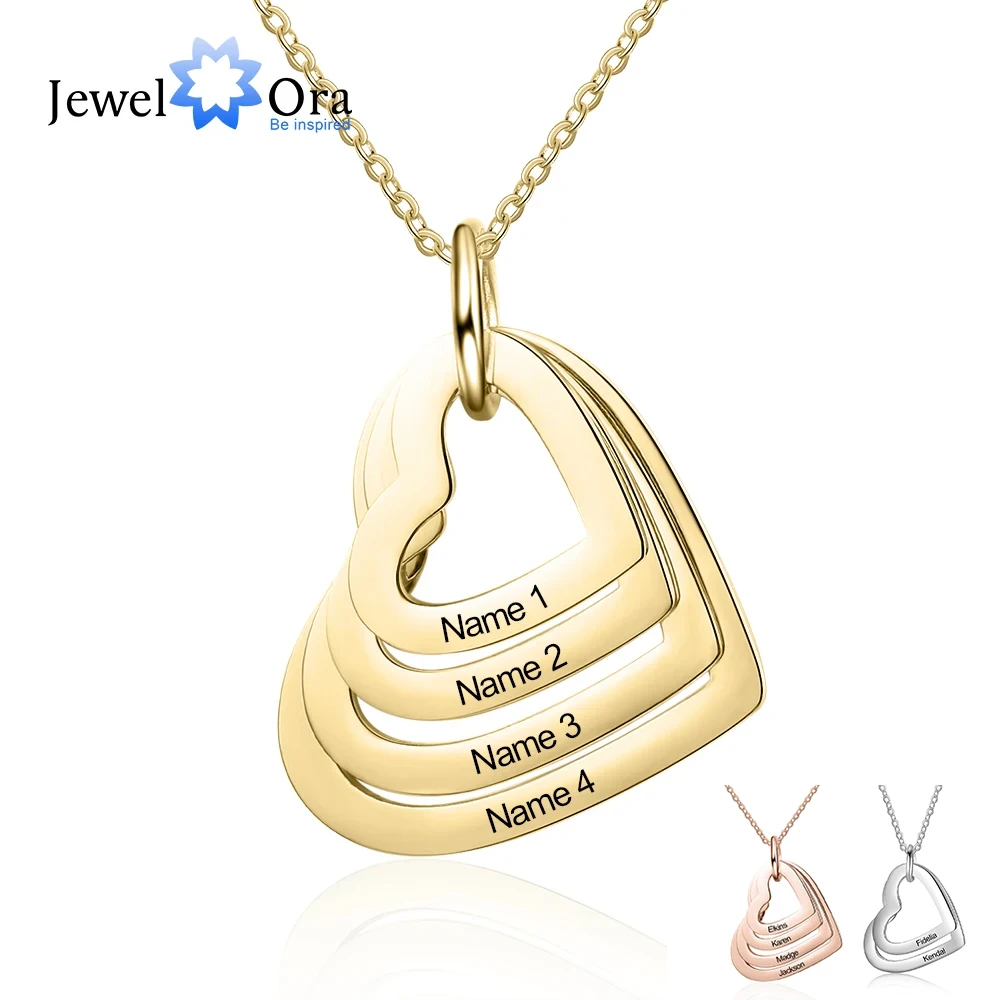 

Personalized Stainless Steel Engraved Necklace with 2-6 Names 3 Colors Custom Multilayer Heart Pendant Necklace for Women Gifts