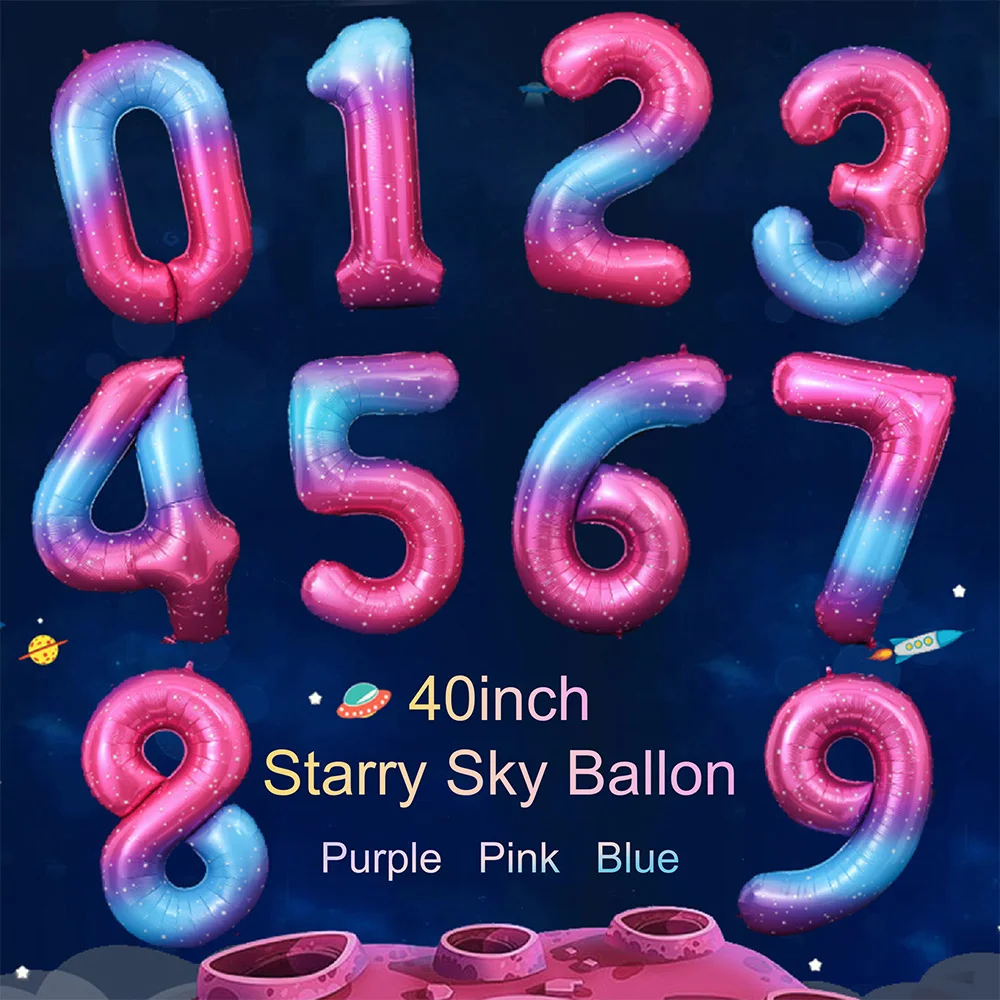 40 Pollici Creative Star Ry Sky Digital Balloon Pink Blue Dot Star Gradient Color 0-9 Birthday Party Giant Number Decor Helium Globos