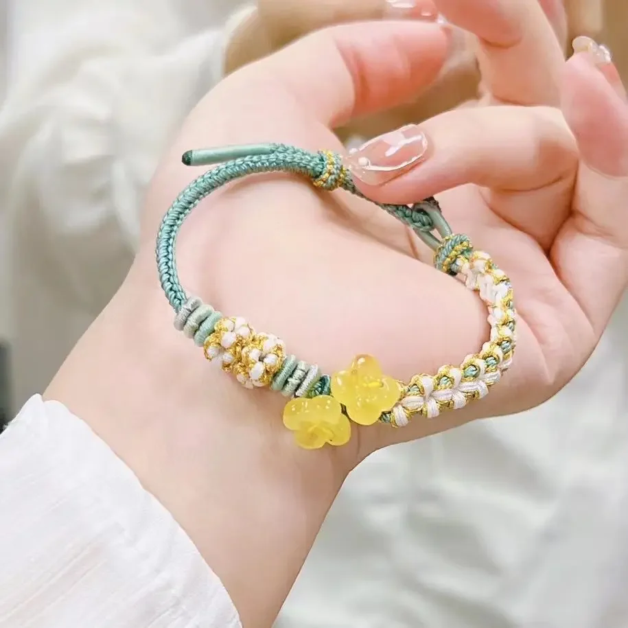 

Beeswax Golden Gui Pure Handmade Woven Peach Blossom Adjustable Hand Rope Niche Girlfriend Ins Bracelet Mori For Women's Grils