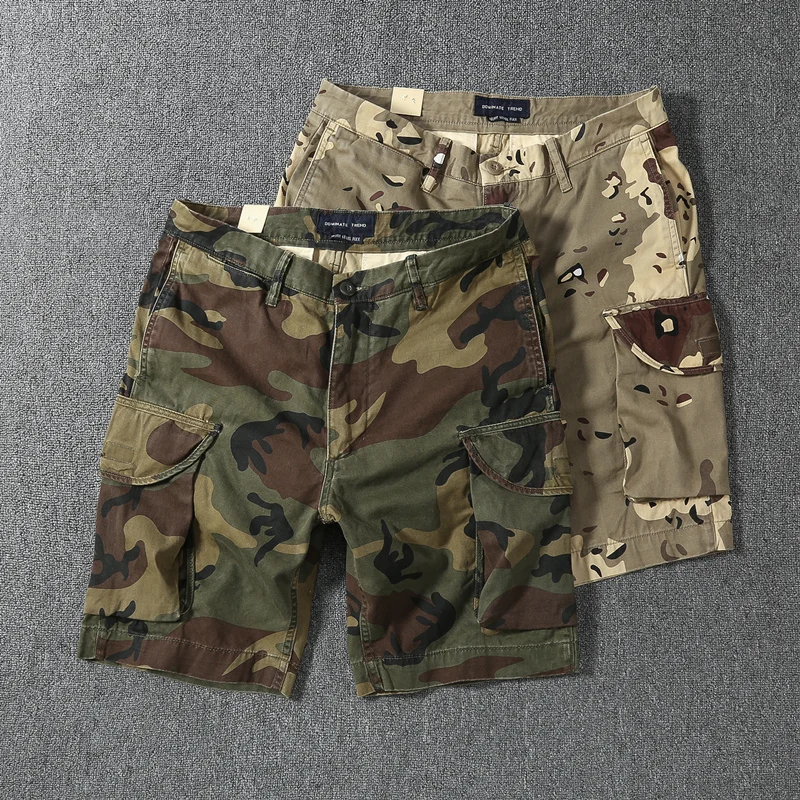 

Летние тяжелые камуфляжные шорты-карго M65 в американском ретро-стиле, мужские Свободные повседневные брюки из чистого хлопка с потертостями и множеством карманов, 5 точек