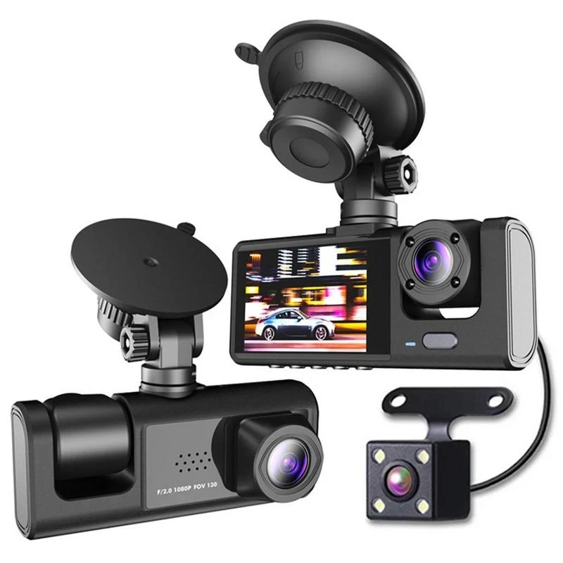 

3 Channel Car DVR HD 1080P 3-Lens Inside Vehicle Dash CamThree Way Camera DVRs Recorder Video Registrator Dashcam Camcorder