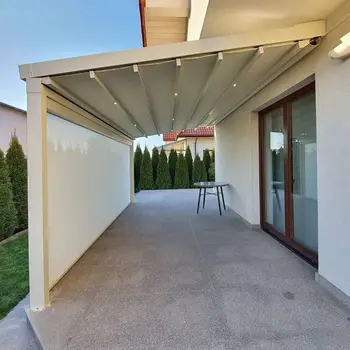 Parasole pieghevole per esterni Colonne in alluminio Parasole retrattile da cortile Gazebo pieghevole a parete motorizzato a luce LED 1