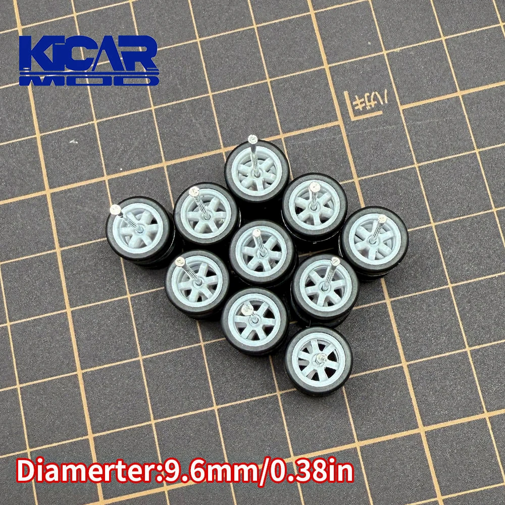 1/64 모델 고무 타이어 캐스트 카 6-클로 휠 직경: 9.6mm Q 카 취미용 개조 부품 5세트/패키지