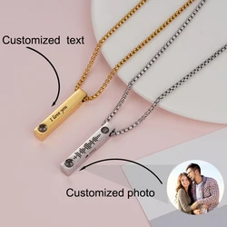 Custom Projection Photo Bar Necklace Personalized Text Memorial Gift for Him Dad Boyfriend Gift Jewelry 2023