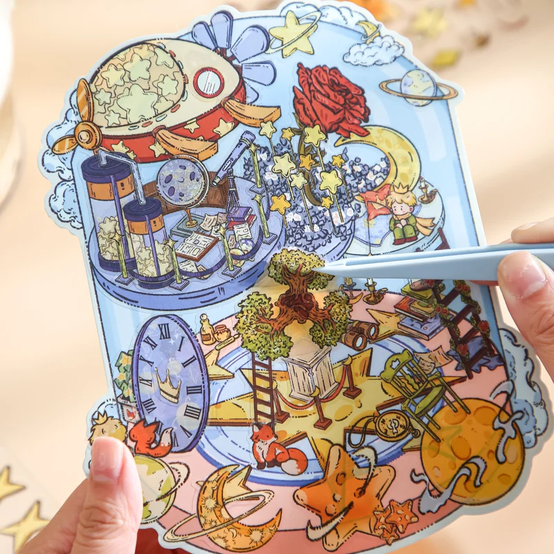 3pcs Scene Miniature Stickers Storage Stickers DIY Cabin Scene Stacking and Pasting Scrapbooking Material Scrapbook Kit