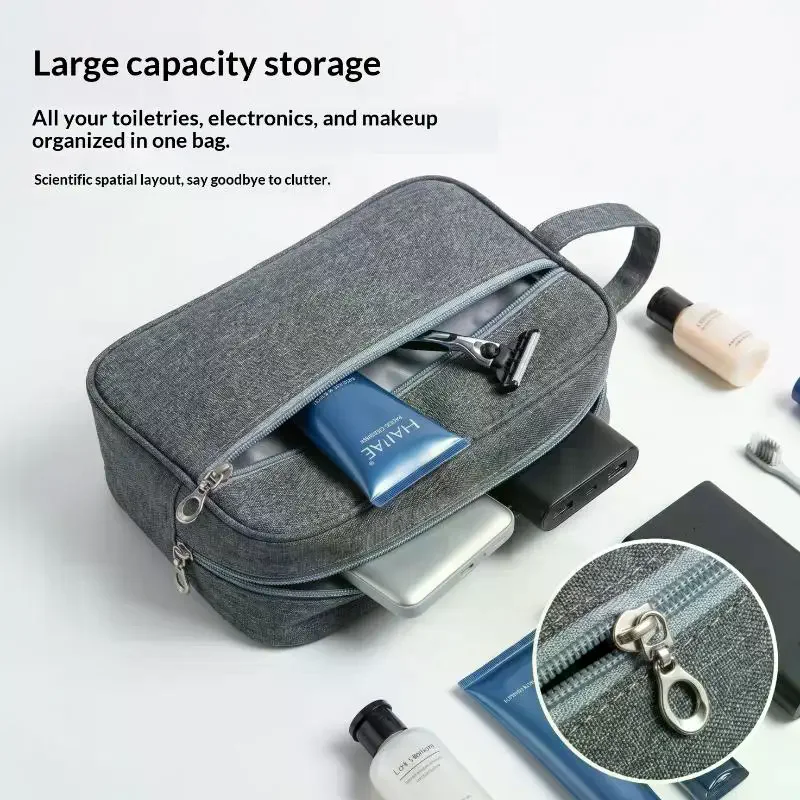 Borsa da viaggio per cosmetici da uomo, organizer da toilette in tela, custodia impermeabile per trucchi da donna, beauty case, pochette da lavaggio, borsetta - immagine 2