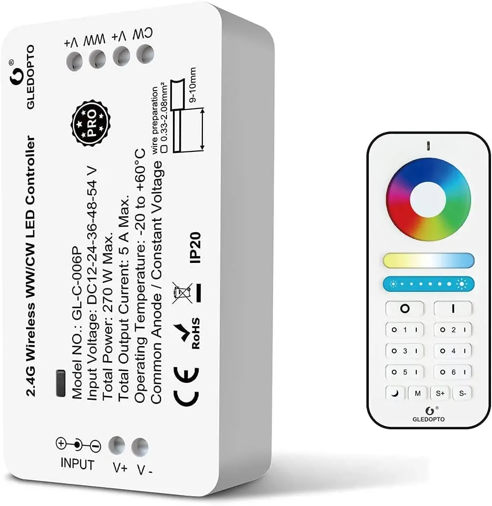 GLEDOPTO Zigbee3.0 RF Remote Controller for LED Strip WWCW Hub APP Alexa Voice Control Warm White Cold White Light Controller