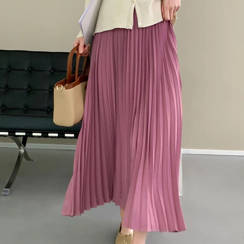 white skirt 2022 Spring Summer Korean Elegant Pleated Skirts Women High Waist Slim A-line Midi Skirt Solid All-match OL Mujer Faldas Moda tulle skirt Skirts