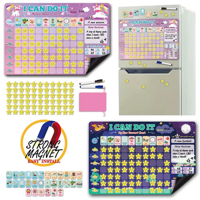 Preschool Toys Children English Magnetic Reward Chart Good Habits To Develop Time Activity Schedule Refrigerator Stickers Games 1