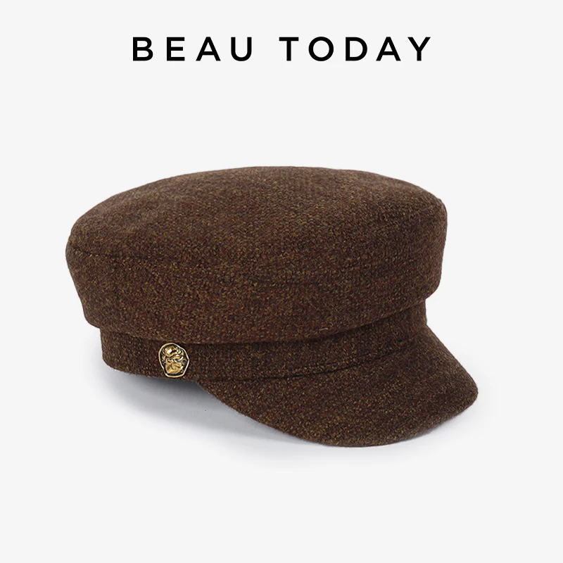 

BEAUTODAY Panama Newsboy Hats Women Woolen Caps Warm Fashion Octagonal Hats Flat Painter's Hats Handmade H53