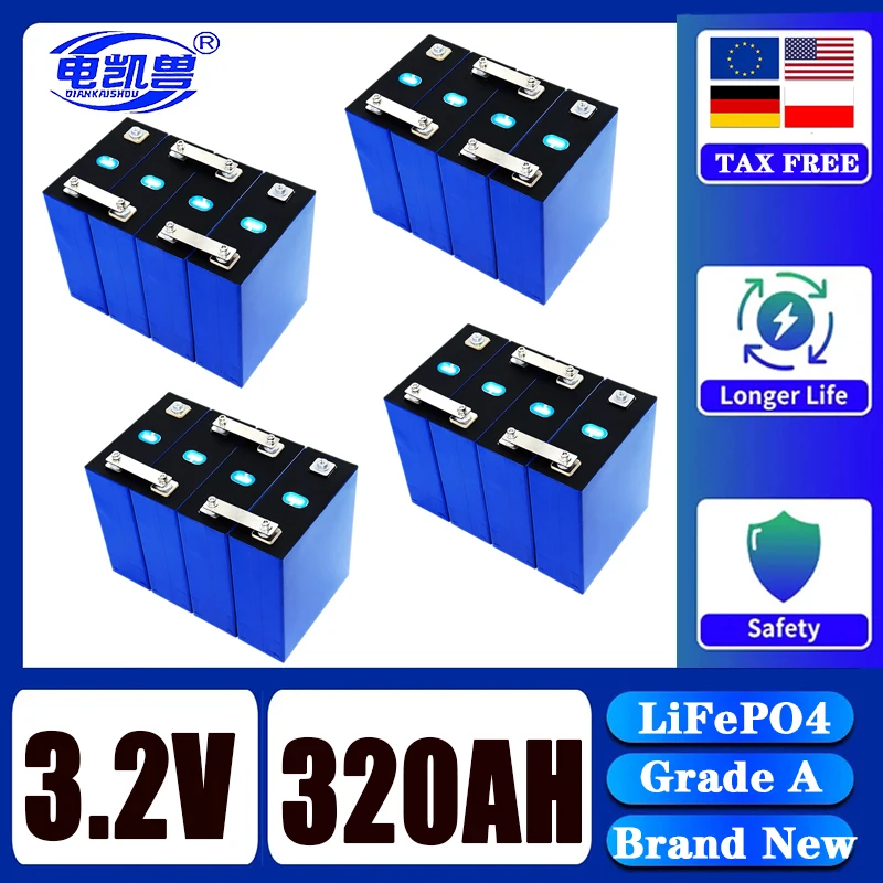 

New 3.2V 320Ah 310Ah 105AH LiFePO4 Rechargeable Battery DIY12V 24V Suitable for Golf Cart Marine Solar System EU/USA Duty Free