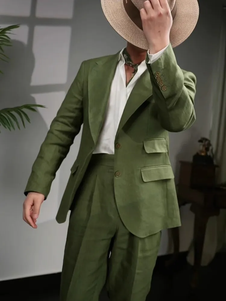 Spring Business Casual Office Mens Suits Sets Slim Fti British Style Single Breasted Blazers Straight Pants Mens Two Piece Set