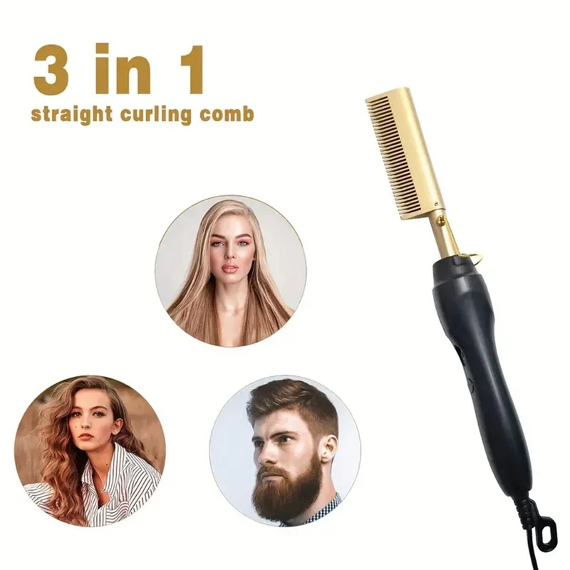 Hair Straightener Comb Wet&Dry Hair Straightener Curling Iron Household Electric Comb 3In1 Straight Curling