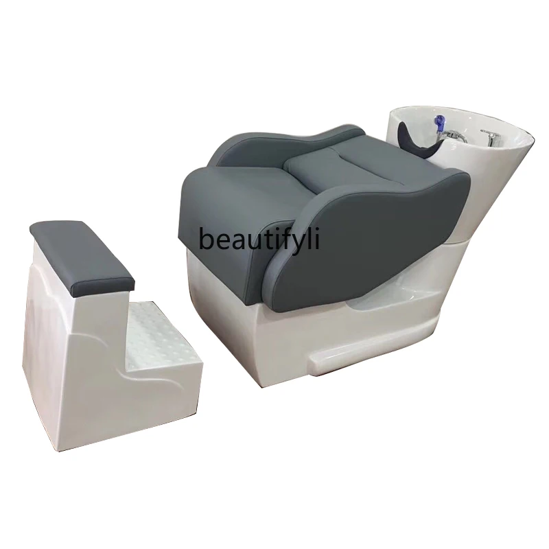 Customized New Modern Simple Model Shampoo Chair for Hair Salon Ceramic Basin Bed Beauty Salon Half Lying FRP Flushing Bed