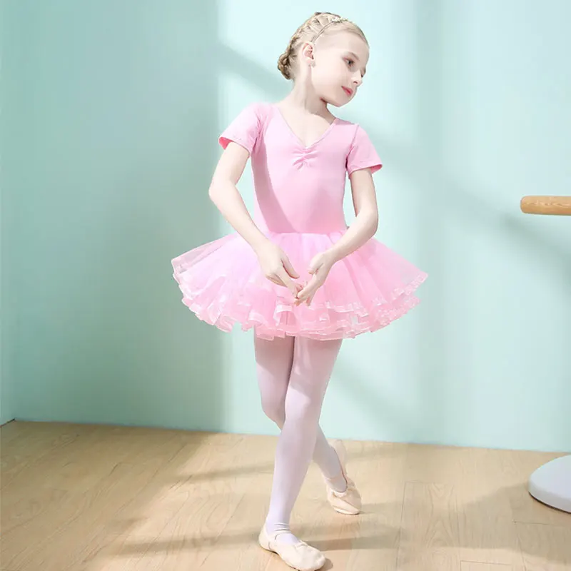Children Dance Suit Girls' Barba Training Suit Chinese Dance Form Long Short Sleeve Pink Open Range Tuffy Skirt