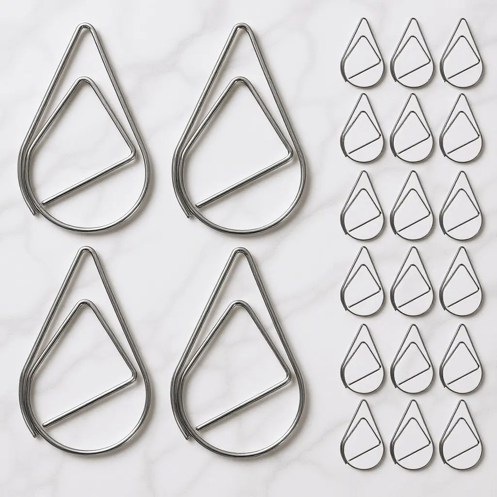 100pcs 금속 물방울 종이 클립 크리 에이 티브 모양의 장식 작은 사무용품 홈 학교를위한 문서 파일 클립