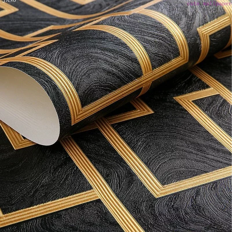 Chinese Style Golden 3D Back Grid Embossed Wallpaper Living Room Study Tea Room Hotel Home Decoration Chinese Pane Wall Stickers deep embossed luxury golden wallpaper chinese style restaurant club study room mural wall paper roll calligraphy and painting