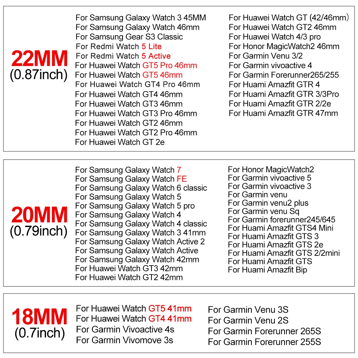 삼성 갤럭시 시계 7 FE 6 5 4 용 18mm 20mm 22mm 구멍 실리콘 밴드 Garmin Vivoactive4 용 Huawei GT5 4 3 GT2 pro 팔찌